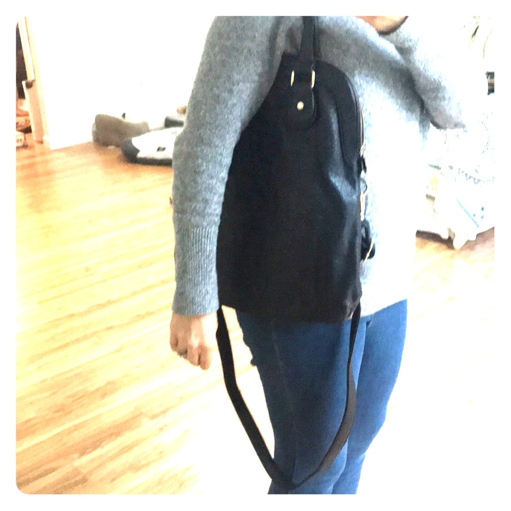 Black leather shoulder and or crossbody bag